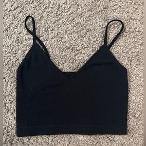 Black seamless ribbed cropped cami top from Garage Clothing